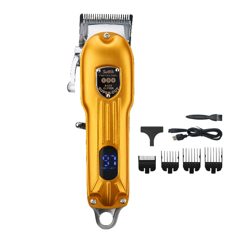 Tondeuse rechargeable professionnelle pour cheveux et barbier rasoir électrique sans fil en acier couleur dorée